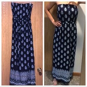 Strapless floral print maxi dress w/ tie Old Navy